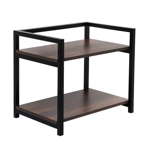 Image of REMANENCE 2-Layer Microwave Stand, OTG Stand, Microwave Oven Platform Rack, Kitchen Storage Shelf (Walnut Brown & Black Pipe,Alloy Steel;Engineered Wood, Tiered Shelf) (Black)