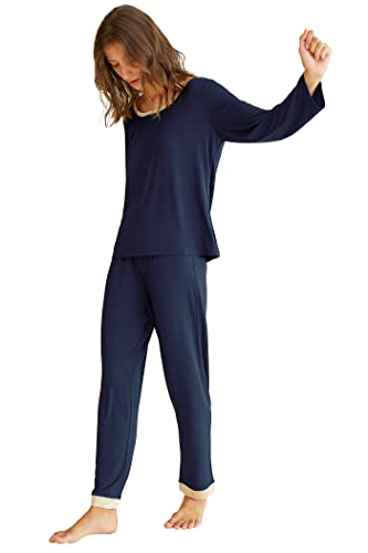 Latuza Women's Scoop Neck Sleepwear Long Sleeves Pajama Set