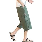 [Poperdision] ハーフパンツ メンズ 半ズボン カーゴパンツ ショートパンツ クロップドパンツ 大きい サイズ ゆったり メンズ 7分丈 ミリタリー カジュアル 無地 コットン ズボン 夏服 フード付き 快適 かっこいい 登山armygreen-XL
