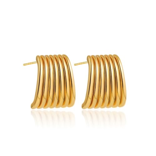 Gold Chunky Statement Stud Earrings for Women，Square Vintage Earrings Trendy