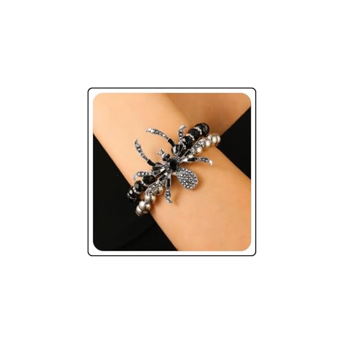 Wendalern Punk Rhinestone araña pulsera de cuentas de cristal redondo bola pulsera Cz araña encantos de cuentas pulsera gótica araña insecto motorista pulsera de Halloween de joyería para las mujeres