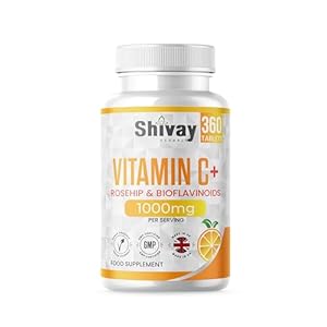 Vitamin C 1000mg per Serving | 360 Vegan Tablets – 6 Month Supply | Vitamin C with Rosehip and Bioflavonoids | High Strength Immune System and Energy Supplement | Made in The UK by Shivay Herbals