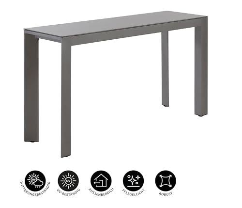Dehner Gartentisch Chicago, schmaler Balkontisch, bis zu 6 Sitzplätze, 133.5 x 75 x 42 cm, Aluminium/Stein, grau