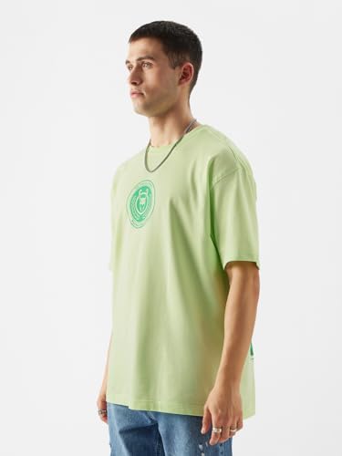 Image of The Souled Store Official Loki: Master of Mischief Men and Boys Oversize Fit Half Sleeve Graphic Printed Cotton Green Color T-Shirt