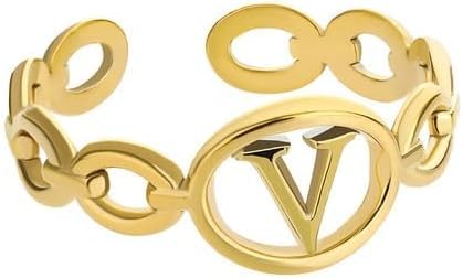 El Regalo Name Initials Cuban Link Adjustable Finger Ring- Stainless Steel, Waterproof, Anti-Tarnish Name Initial Letters Ring for Girls & Women (V) (B0CYWZKF81) Amazon Price History, Amazon Price Tracker