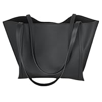 fKiZanthene Black Ladies Tote Bags, Large Shoulder Bag with Zipper Waterproof PU Women's Totes Ladies Bag for Work School Travel Daily Use