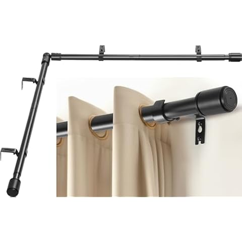Anndason Heavy Duty 1 Inch Corner Curtain Rods Set 30-76 Inch Corner Curtain Rod for Windows L Shaped Curtain Rods Corner Window Curtain Rods Set (Black) Cover