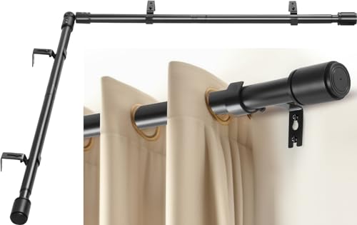 Anndason Heavy Duty 1 Inch Corner Curtain Rods Set 30-76 Inch Curtain Rod for Windows L Shaped Curtain Rods Window Curtain Rods Set (Black)