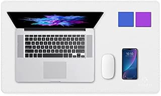 K KNODEL Desk Mat, Dual-Sided Office Desk Pad, Mouse Pad, Waterproof Desk Mat for Desktop, Desk Pads & Blotters, PU Leather Desk Pad Protector (White, 35.4" x 17")