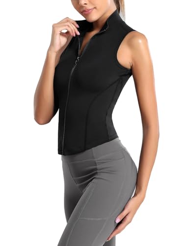 Image of Flygo Women's Full Zip Sleeveless Workout Yoga Active Jacket Vest Golf Shirts