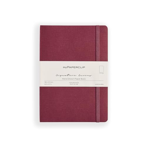 Image of myPAPERCLIP Signature Series A5 Unruled Notebook | 192 Pages, 90 GSM Recycled Paper | Soft Cover, Flat Lay | A5 Size (5.83 x 8.27 in) | Bookmark & Elastic Closure | Bordeaux