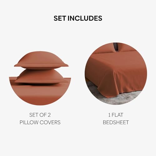 Image of haus & kinder Bedsheet King Size, 300 TC Cotton Sateen Weave, Flat Bedsheet for King Size Bed, Silky Smooth (Rust Orange, 108x108)