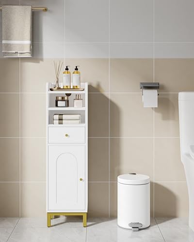 Hzuaneri Armario de baño con cajones y Puertas, Armario de baño Estrecho con estantes Ajustables, Ahorro de Espacio, para Espacios pequeños, 20 x 25 x 85 cm, Color Blanco BC29813G