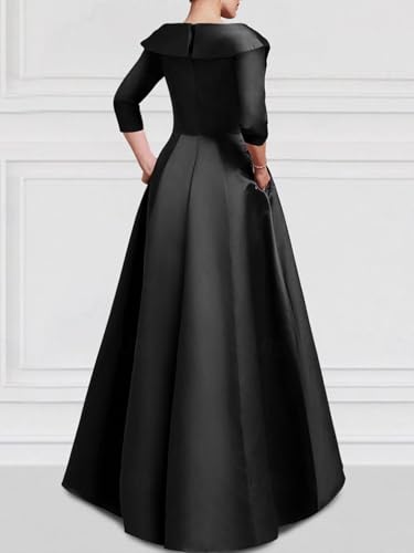 A Line Evening Dress Formal Wedding Guest Dress Satin V Neck Long Sleeve Floor Length with Beading Appliques 20243