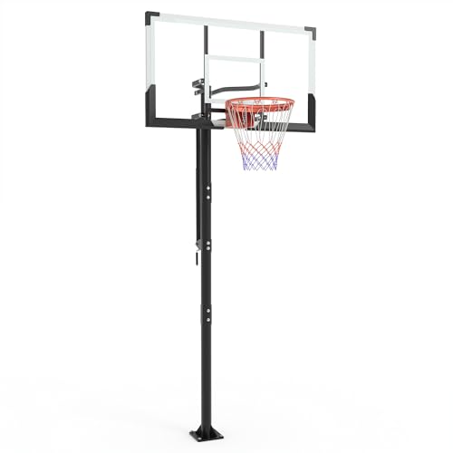 Garvee 54 Inch In Ground Basketball Hoop Outdoor 7.7-10FT Adjustable Height with Crank in-Gound Basketball Goal System with Shatterproof PC Backborad and Solid Steel Rim