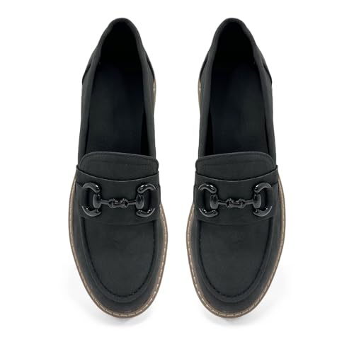 Image of Bandkos Womens Penny Platform Loafers-Fashion Suede Platform Chunky Slip On Dress Shoes Business Lug Sole Loafers US Size 5-12