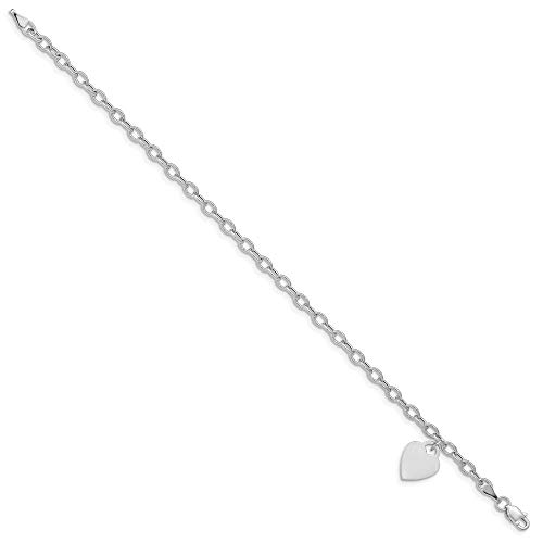 Sonia Jewels Real 14k White Gold Dangle Heart Charm Bracelet - with Secure Lobster Lock Clasp 7.5" (Width = 10mm)2