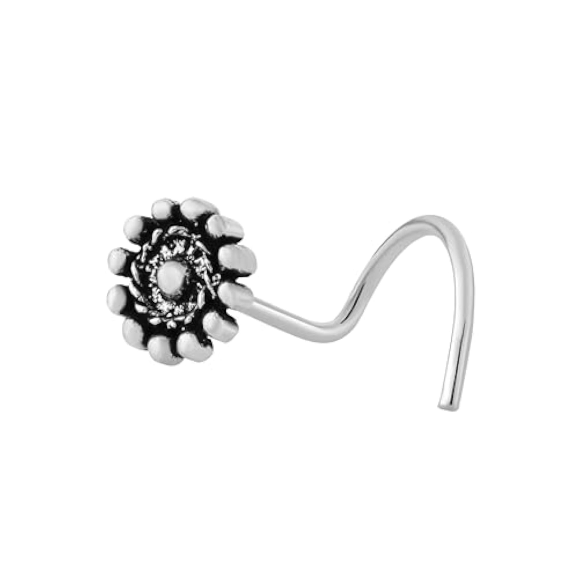 Women's 925 Sterling Silver Oxidised Floral Nose Pin