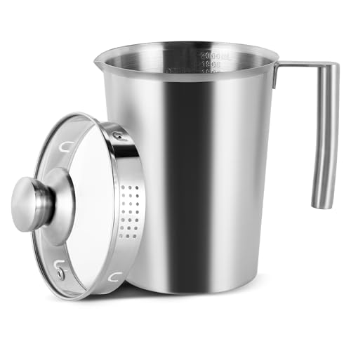 Medidor de acero inoxidable 2000ml con tapa y asa miniatura 1