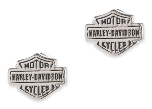 Harley-Davidson Womens 10mm Script Bar & Shield Logo Stud Earrings Silver