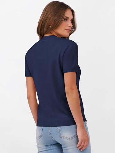 Image of ANRABESS Womens Short Sleeve Sweaters Wool Blend Crew Neck Sweater Shirts Business Casual Work Tops 2026 Summer Outfits