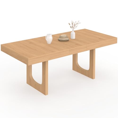 IDMarket - Table à Manger Extensible Rectangle Aloise 4-8 Personnes Pied Arc Bois Effet hêtre 160-200 cm