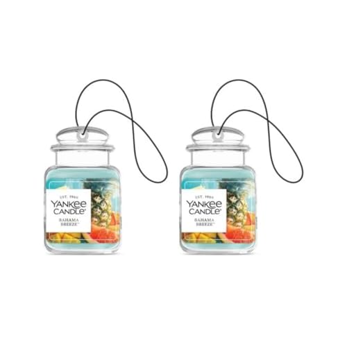 Image of Yankee Candle Car Jar Ultimate, Bahama Breeze, Hanging Auto Air Freshener Odor Neutralizer for Long Lasting Tropical Scent in Cars and Small Spaces, 0.96 Ounce (Pack of 2)