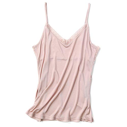 [SIL-VENDER] シルク キャミソール レース 大人可愛い インナー レディース 4色 シルク100％ silk100% シンプル 一枚着用 重ね着 オシャレ 肌に優しい 敏感肌 低刺激 快適 保湿 (スモーキーピンク, XL)のサムネイル