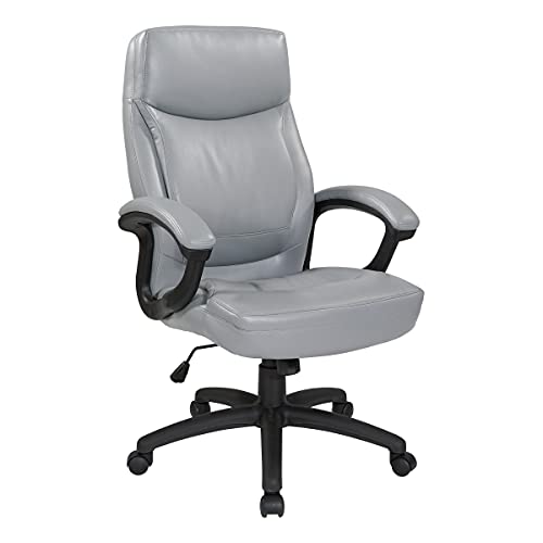 Office Star EC Series Executive High Back Bonded Leather Office Chair with Thick Padded Seat, Locking Tilt Control, and Nylon Loop Arms, Charcoal
