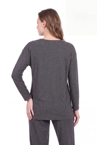 Image of LA CERA Women's Brushed Knit Sweater Top, Long Sleeves, Side Pockets, Round Neck, 80% Rayon, 15% Polyester, 5% Spandex