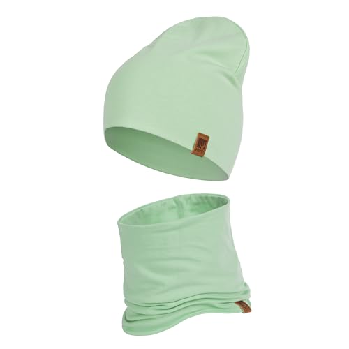 HEYO Kinder Set Beanie Mütze Schlauchschal Baumwolle Rundschal weich Mädchen Jungen Herbst Frühling Frühlinsset Herbstset (Khaki)