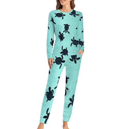 Pyjama femme tortue avec t-shirt manches longues et pantalon homewear