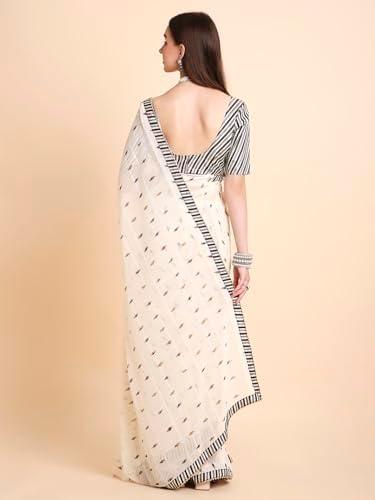Women's Chiffon Ikat Printed Saree With Unstitched Blouse Piece_A15628
