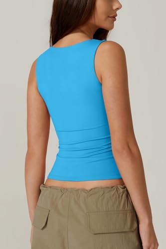 Image of QINSEN Women's Square Neck Sleeveless Double-Layer Tank Tops Basic Tight T Shirts
