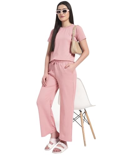 Image of Vogaan Women's Summer 2 Piece Co-Ord Set for Women Casual Short Sleeve Crop Top Wide Leg Sweat Pants for Travel Vacation Outfits Lounge Sets