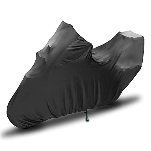 TECTICO Indoor Motorradabdeckung mit Topcase Abdeckplane Samt-Stretch Stoff Weich Elastisch Staubschutz für XL XXL XXXL Motorrad mit Topbox in Garage Hallen, Schwarz