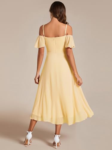 Image of Ever-Pretty Women's Summer Cold Shoulder Hi-Lo Asymmetrical Hem Flowy Chiffon Short Wedding Guest Dress 02103