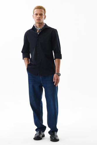Image of SNITCH Men's Casual Shirt | Slim Fit Full Sleeve Classic Collar Solid Pattern | Premium Cotton Blend & Breathable Fabric for Everyday & Semi-Formal Wear