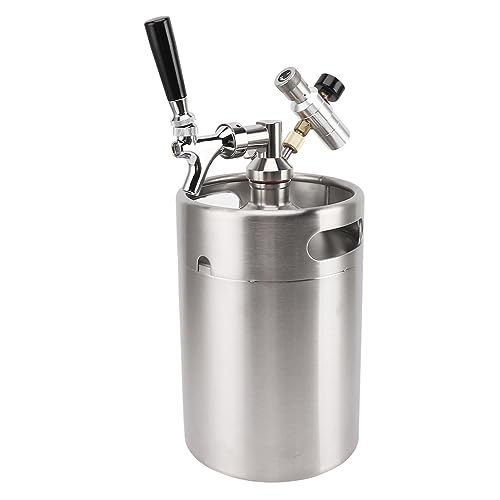 Mini barril de cerveza de 5 litros, barril de cerveza de acero inoxidable con grifo con manómetro de 60 psi, mini barril de cerveza con presión, barril de cerveza portátil