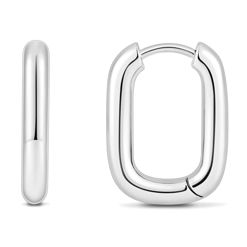 micuco Silver Huggie Hoop Earrings for Women 18k White Gold Plated 18mm