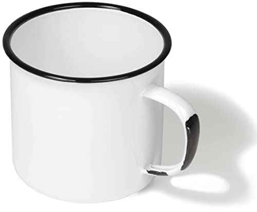 Red Co. Enamelware Metal Large Classic 22 Oz Round Coffee And Tea Mug With Handle, Distressed White/Black Rim #TOP2
