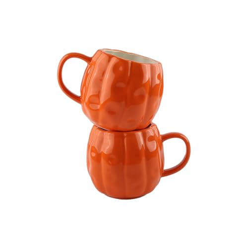 Vitrignis Halloween-Kürbis-Tassen-Set mit 2 Stück 500 ml große Keramik-Kürbis-Tasse für Halloween Halloween-Geschenke Kaffeetassen für Damen und Herren