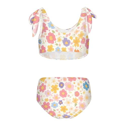 Flower Pink Yellow Girls' Two Piece Kids Bikini Set Quick-Dry Bathing Suit Swimming Suits Cute Shoulder Strap2