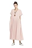 Anysize Soft Linen&Cotton Loose Dress Plus Size Dress Spring Summer Dress F122A, Skin Pink, Medium