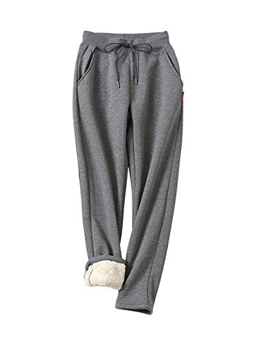 HaoMay Women's Sport Casual Elastic Waist Sherpa Lined Fleece Pants Sweatpants (Medium, Grey)