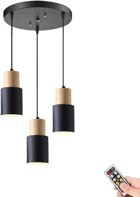 Lámpara Colgante Negra no Cableada con Pilas/iluminación Colgante de Techo, lámpara Colgante Moderna con batería inalámbrica para Cocina, Isla, Comedor, Dormitorio, Pasillo, Disco 3 en 1