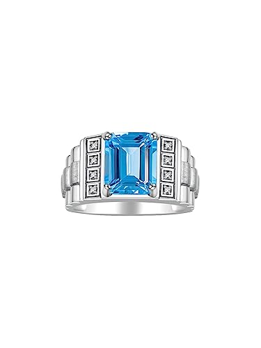 Rylos Designer Emerald Cut Blue Topaz & Diamond Ring - December Birthstone* #TOP17
