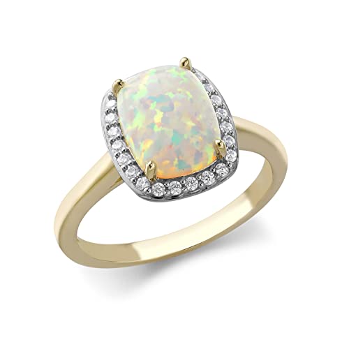 Bague en or jaune 9 carats Carissima Gold avec opale et halo de zircone style cathédrale