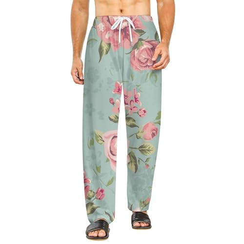 Roses fleurs bas de pyjama femme long vêtement de nuit premium en taille S