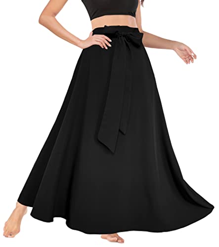 Afibi Women's High Waist Skirt Tie Front A-Line Flowy Long Maxi Skirts with Pockets